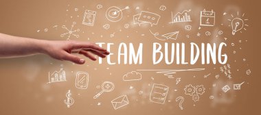 Ekip Binası Yazıtı 'na yakın çekim, modern iş çözümü kavramı