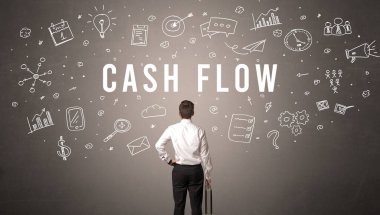 CASH FLOW yazıtları olan bir iş adamının arka görünüşü, modern iş kavramı