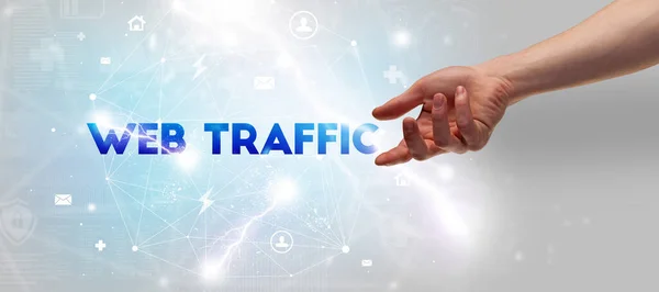 Ruční Ukazování Nápis Web Traffic Moderní Koncept Technologie — Stock fotografie