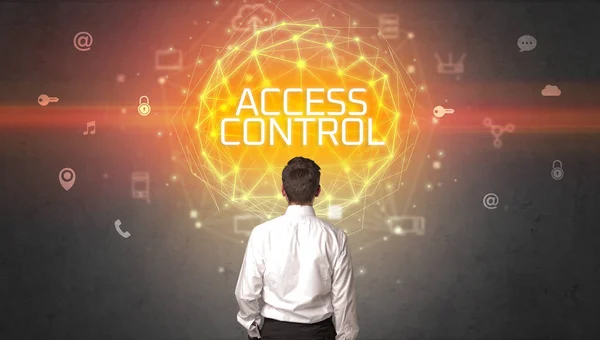 Вид Сзади Бизнесмена Надписью Access Control Концепция Онлайн Безопасности — стоковое фото