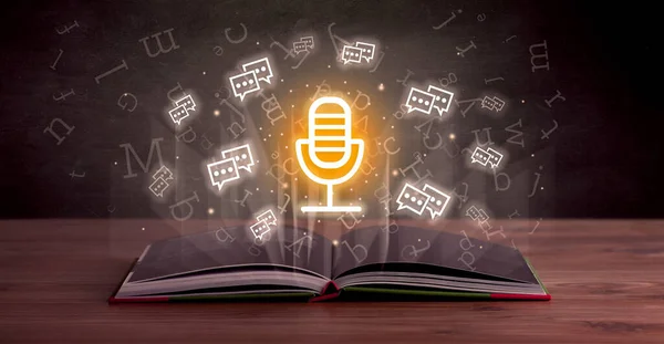Open Book Microphone Icons Social Networking Concept — Stock Photo, Image