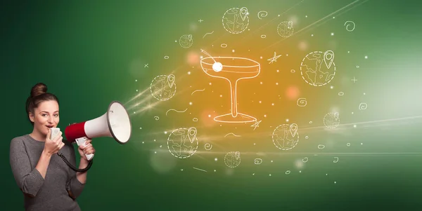 Jongeren Schreeuwen Megafoon Heerlijke Martini Icoon Gezond Eten Concept — Stockfoto