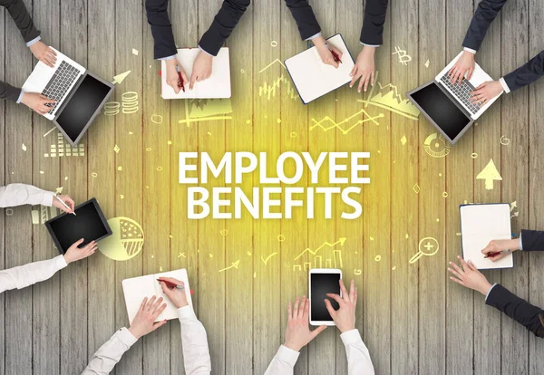 Group Busy People Working Office Employee Benefits Inscription Successfully Esfull — 스톡 사진