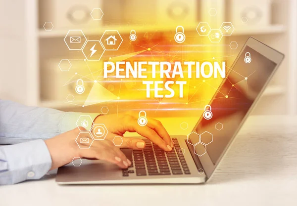Penetration Test Inscription Laptop Internet Security Data Protection Concept Blockchain — Stock fotografie