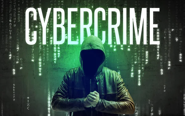 Faceless Hacker Cybercrime Inscription Hacking Concept — Stock Photo, Image