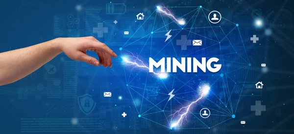 Hand Pointing Mining Inscription Modern Technology Concept — Stock Photo, Image