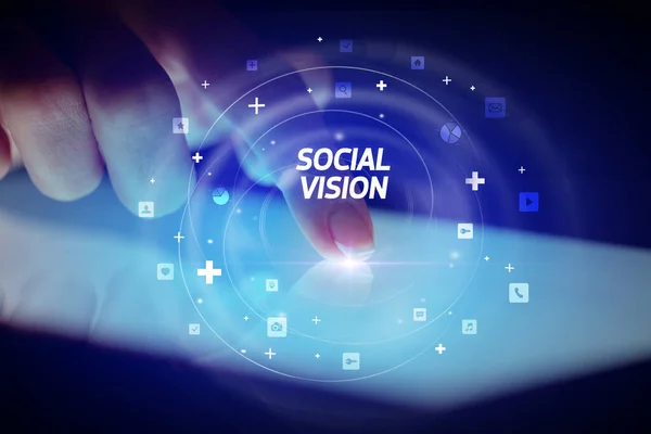 Ujj Megható Tabletta Szociális Média Ikonok Szociális Vision — Stock Fotó