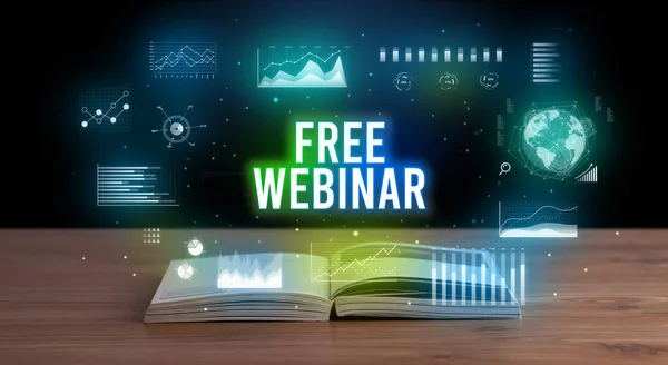 Free Webinar Inscription Coming Out Open Book Creative Business Concept — Stock Photo, Image