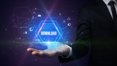 Adam el ele tutuşuyor, DOWNLOAD yazması, sosyal medya kavramı