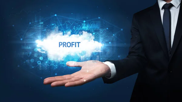 Hand Businessman Met Profit Inscriptie Succesvol Bedrijfsconcept — Stockfoto