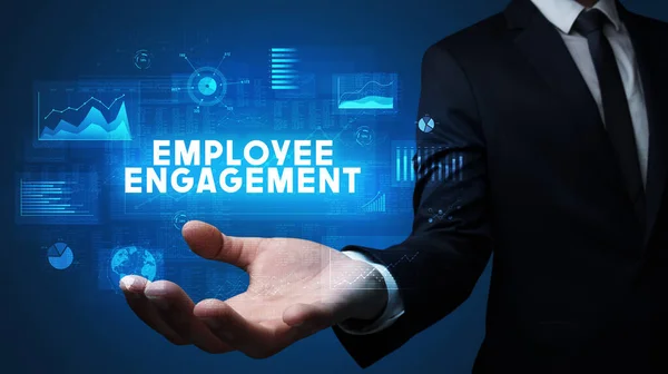 Hand Businessman Holding Employee Engagement Inscription Business Success Concept — Stock fotografie