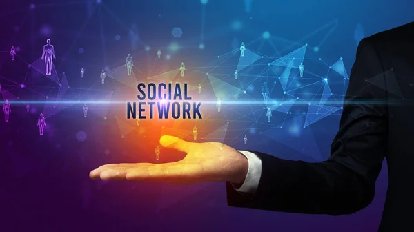 Κομψό Χέρι Κρατώντας Την Επιγραφή Social Network Έννοια Κοινωνικής Δικτύωσης — Φωτογραφία Αρχείου