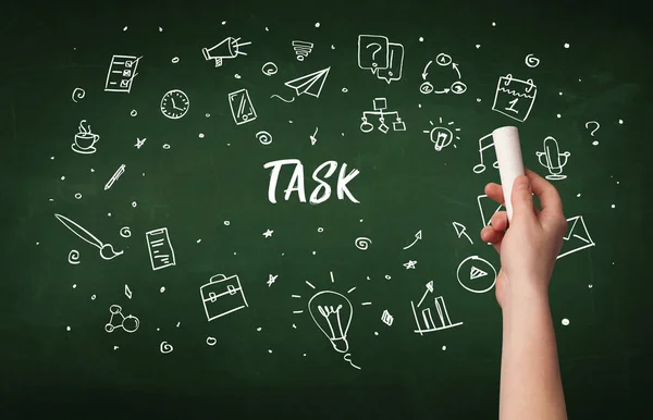 Hand Drawing Task Inscription White Chalk Blackboard Education Concept — Stock Photo, Image