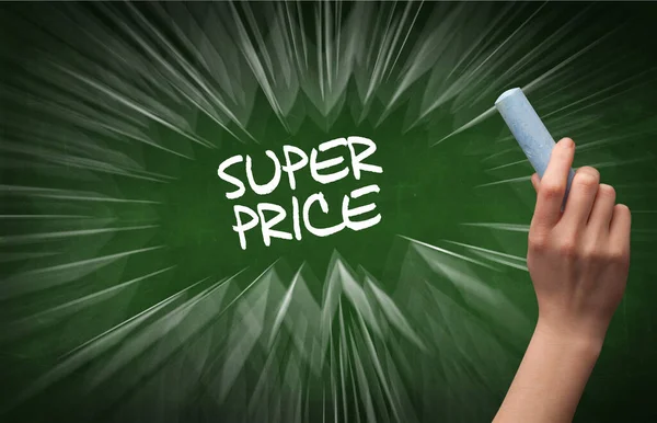 Ручний Малюнок Напис Super Price Білою Крейдою Дошці Концепція Онлайн — стокове фото