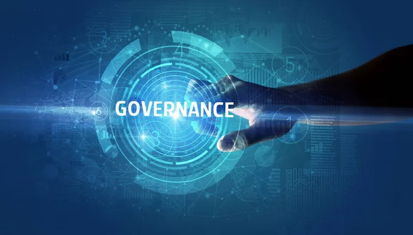 Botão Governance Tocando Mão Conceito Moderno Tecnologia Negócios — Fotografia de Stock