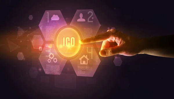 Hand Aanraken Ico Inscriptie Nieuwe Technologie Concept — Stockfoto
