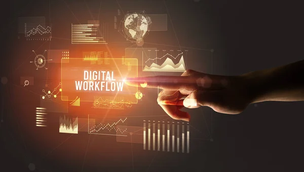 Рука Торкається Напис Digital Workflow Нова Концепція Бізнес Технологій — стокове фото