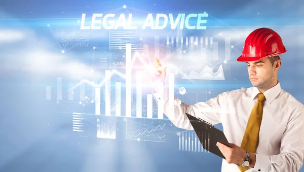 Przystojny Biznesmen Rysunkiem Kasku Legal Advice Napis Koncepcja Biznesplanu Architektury — Zdjęcie stockowe