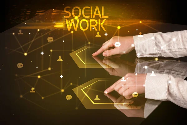 Navigazione Social Networking Con Iscrizione Social Work Nuovo Concetto Media — Foto Stock