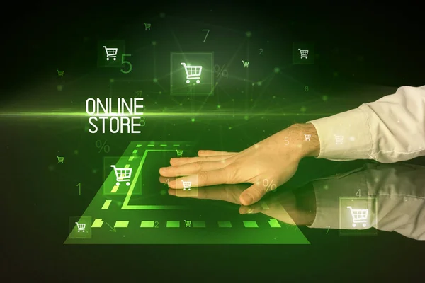 网上购物带有Online商店的注册概念 带有购物车图标 — 图库照片