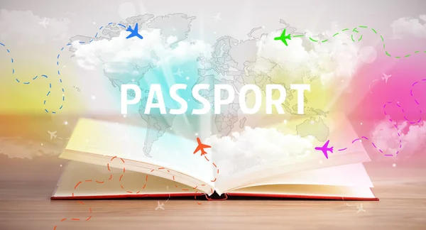 Passportの碑文付きオープンブック 休暇のコンセプト — ストック写真