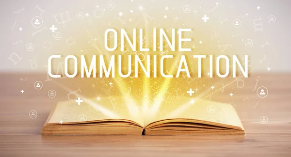 Open book with ONLINE COMMUNICATION inscription, social media concept