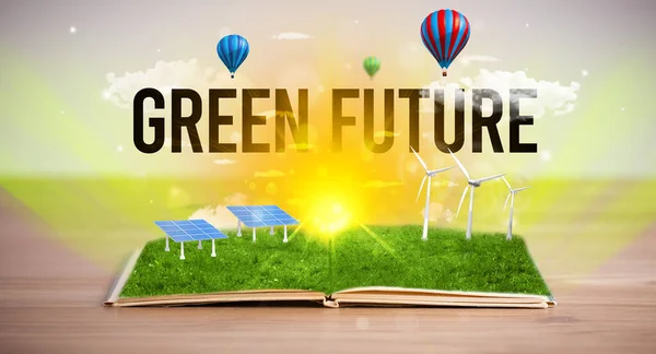 Open Book Green Future Inscription Renewable Energy Concept — Stock Photo, Image