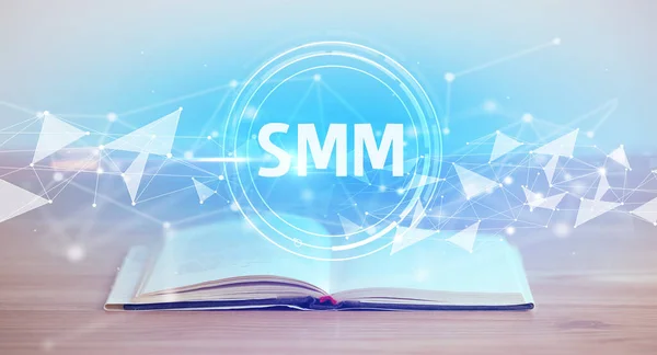 Open Book Smm Abbreviation Modern Technology Concept — Stock Photo, Image