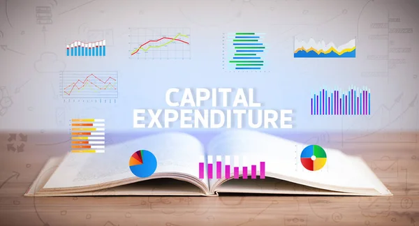 Otwarta Książka Napisem Capital Expenditure Nowa Koncepcja Biznesowa — Zdjęcie stockowe