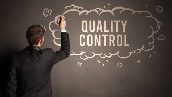 Businessman Drawing Cloud Quality Control Inscription Modern Business Concept — Stock Photo, Image