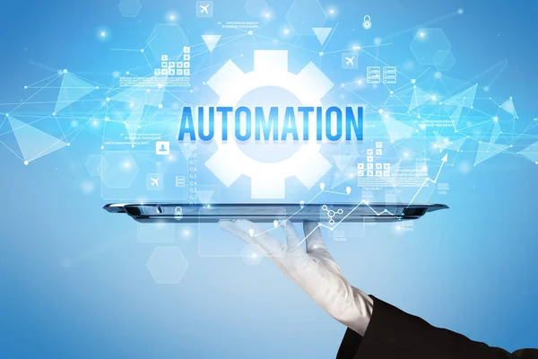 Camarero Sirviendo Concepto Nueva Tecnología Con Inscripción Automation —  Fotos de Stock