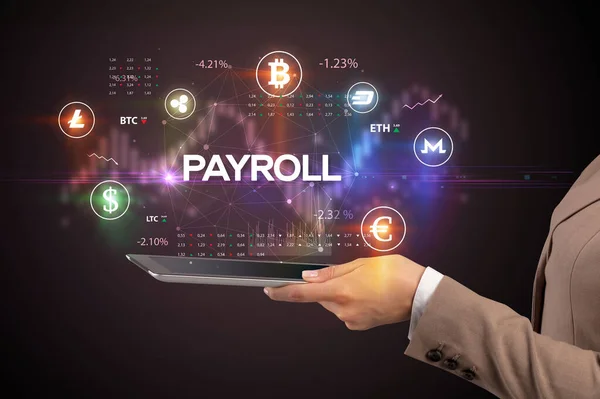 Primo Piano Touchscreen Con Iscrizione Payroll Concetto Opportunità Business — Foto Stock