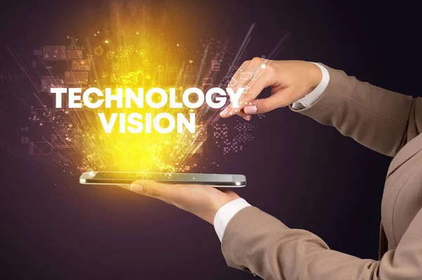 Gros Plan Écran Tactile Avec Inscription Technology Vision Concept Technologique — Photo