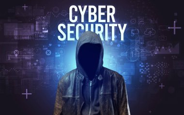 CYBER GÜVENLİĞİ Yazılı, Çevrimiçi Güvenlik Konsepti Yüzsüz Adam