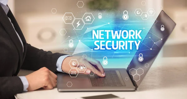Inscription Network Security Sur Ordinateur Portable Concept Sécurité Internet Protection — Photo