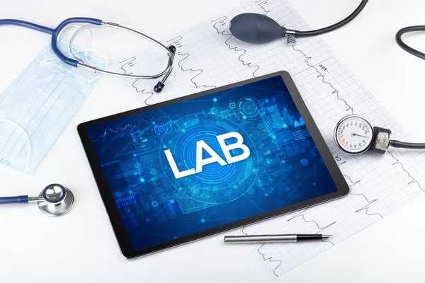 Close View Tablet Lab Abbreviation Medical Concept — Stock Photo, Image