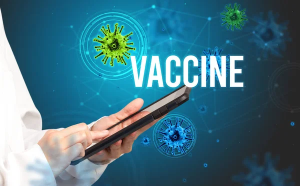 Arts Schrijft Een Recept Voor Met Vaccine Inscriptie Pandemisch Concept — Stockfoto