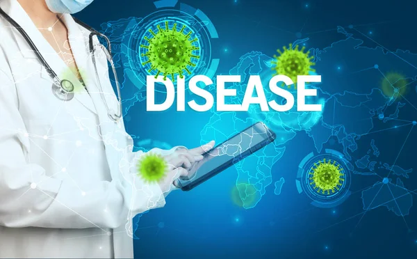 Arzt Füllt Krankenakte Mit Disease Aufschrift Virologie Konzept — Stockfoto