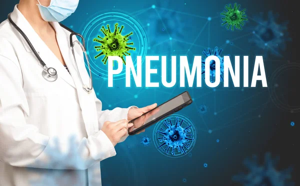 Arts Schrijft Een Recept Voor Met Pneumonia Inscriptie Pandemisch Concept — Stockfoto