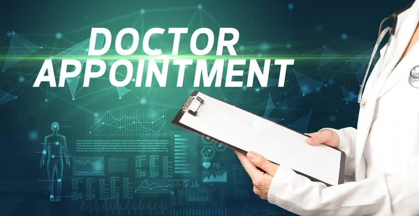 Medico Scrive Note Negli Appunti Con Iscrizione Doctor Appuntamento Concetto — Foto Stock
