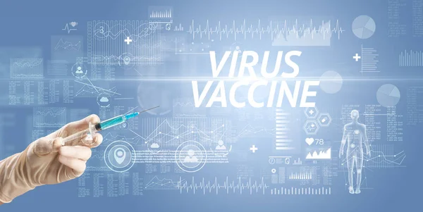 Virüs Aşısı Ile Şırınga Iğnesi Virus Vaccine Yazıtları Panzehir Konsepti — Stok fotoğraf