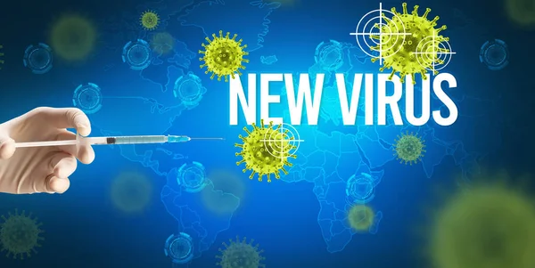 Погляд Лікарів Білу Рукавичку Написом New Virus Антидотним Поняттям Coronavirus — стокове фото