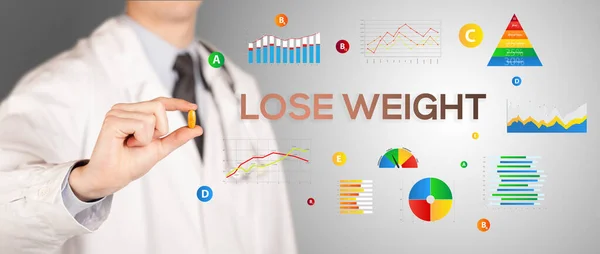 Voedingsdeskundige Geeft Een Pil Met Lose Weight Inscriptie Gezonde Levensstijl — Stockfoto