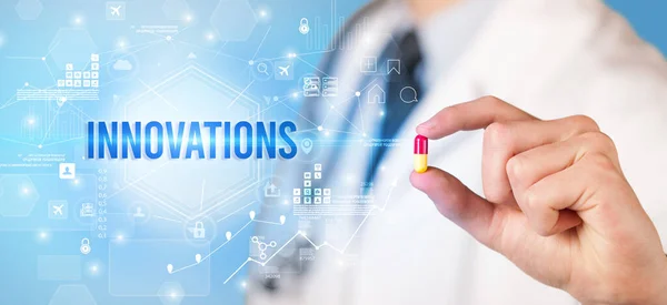 Doctor Giving Pill Innovations Inscription New Technology Solution Concept — Stock Photo, Image