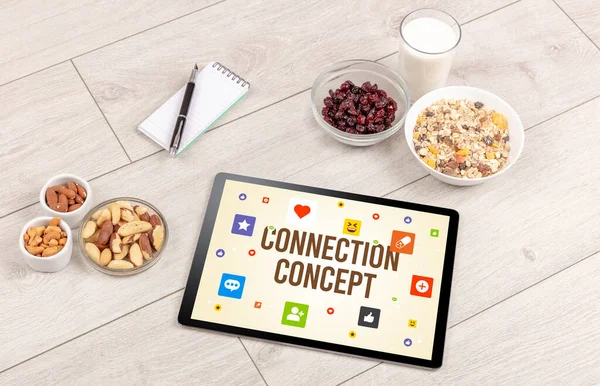 Terve Tablet Kompostointi Connection Concept Kirjoitus Sosiaalisen Verkostoitumisen Käsite — kuvapankkivalokuva