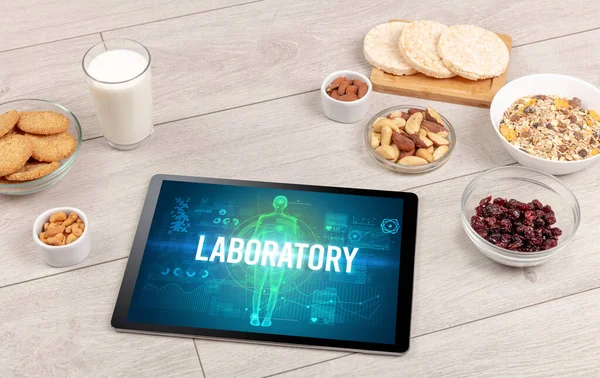 Laboratory Koncept Tablett Med Frukt Ovanifrån — Stockfoto