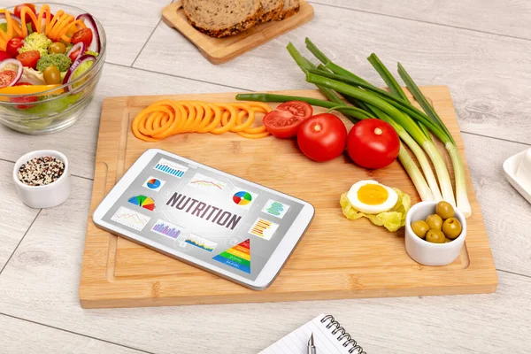 Alimentare Biologico Tablet Mostrando Iscrizione Nutrition Composizione Nutrizionale Sana — Foto Stock
