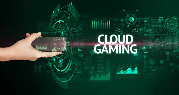 Handhållen Trådlös Kringutrustning Med Cloud Gaming Inskription Modernt Teknikkoncept — Stockfoto