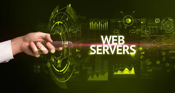 Hand Houden Draadloos Perifeer Met Web Servers Inscriptie Moderne Technologie — Stockfoto