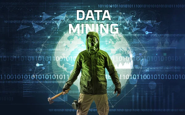 Faceless Hacker Work Data Mining Inscription Computer Security Concept — Stock Photo, Image